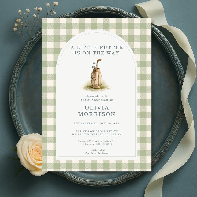Little Putter Golf Gingham Baby Shower Invitation (Creator Uploaded)