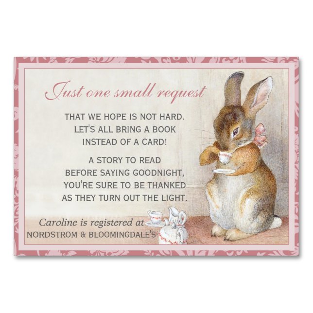 Little Rabbit Baby Shower Book Gift Registry Card (Front)