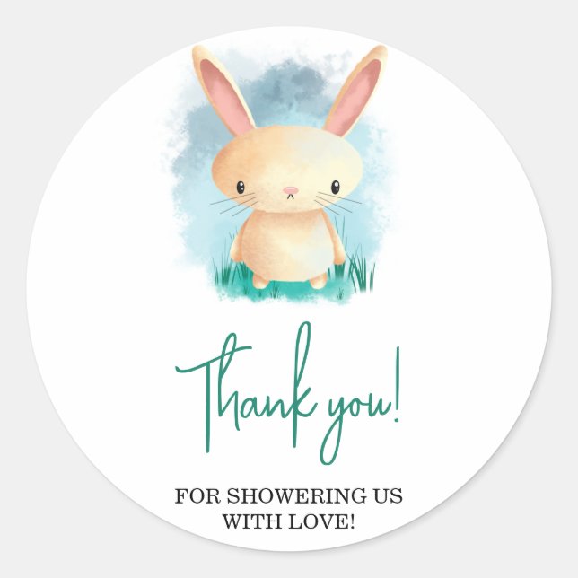 Little Rabbit baby shower thank you Classic Round Sticker (Front)