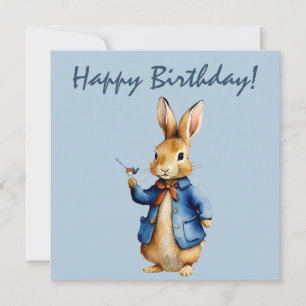 Little Rabbit holding Willy wagtail Happy birthday Card