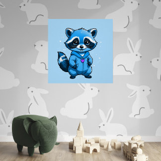 Little Racoon In Blue Glossy Poster