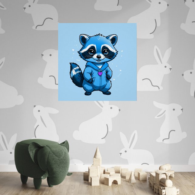 Little Racoon In Blue Glossy Poster (Creator Uploaded)