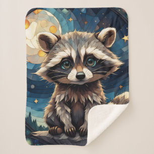 Little Racoon Night Sky Stained Glass Sherpa Blanket