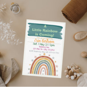 Little Rainbow Coming, Boho Baby Shower  Invitation