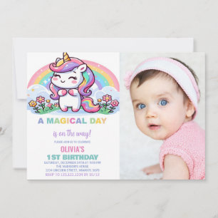 Little Rainbow Unicorn Birthday Invitations photo