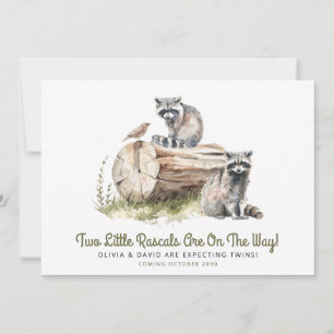 Little Rascals Raccoons Twins Baby Shower  Announcement