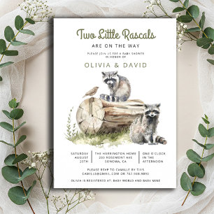 Little Rascals Raccoons Twins Baby Shower  Invitation