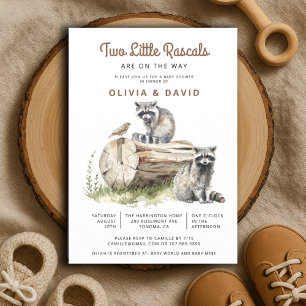 Little Rascals Raccoons Twins Baby Shower  Invitation