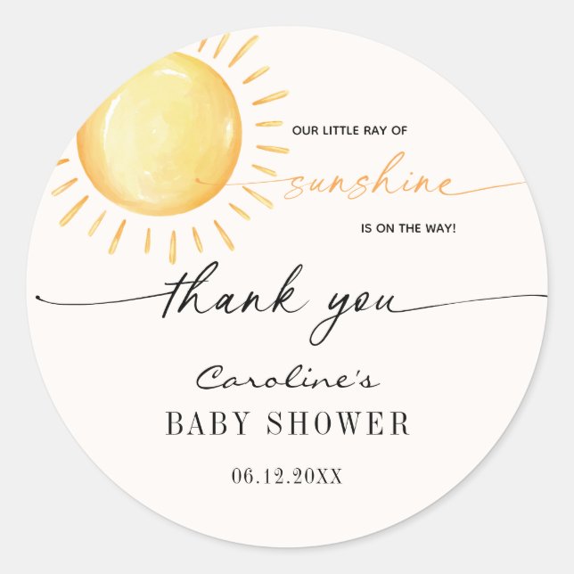 Little Ray Of Sunshine Baby Shower Classic Round S Sticker (Front)
