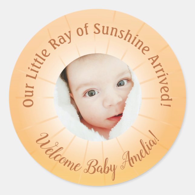 Little Ray of Sunshine Baby Shower Classic Round Sticker (Front)