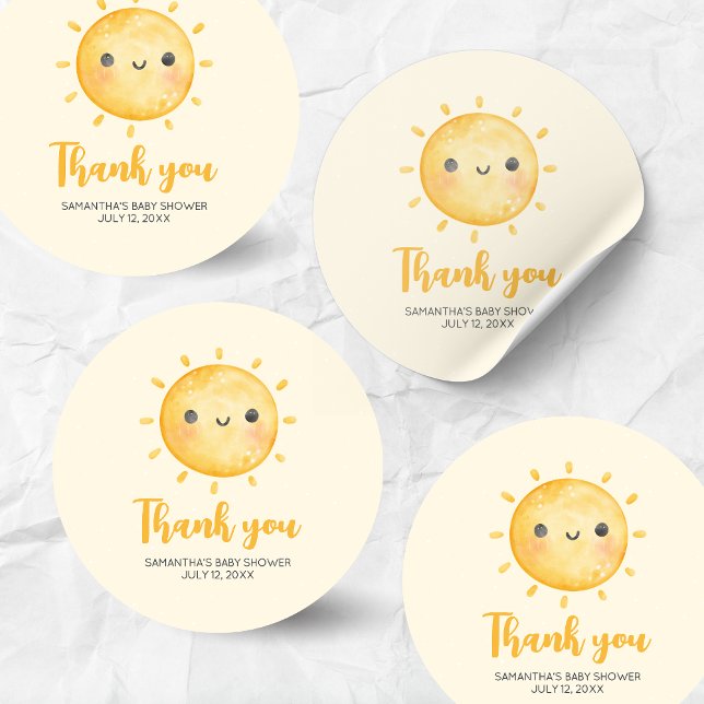 Little Ray of Sunshine Baby Shower Classic Round Sticker (Little Ray of Sunshine Boho Baby Shower Round Sticker)