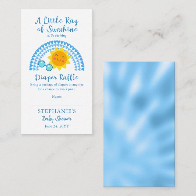 Little Ray of Sunshine Baby Shower Diaper Raffle   Enclosure Card (Front/Back)
