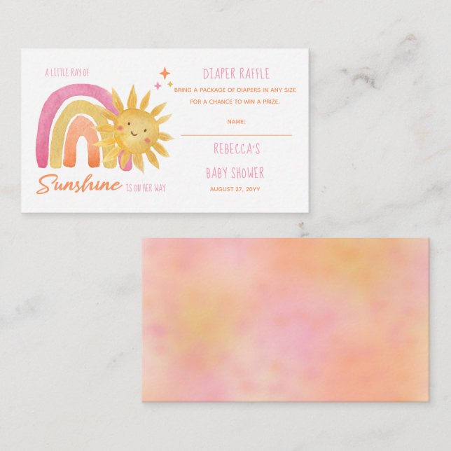Little Ray of Sunshine Baby Shower Diaper Raffle   Enclosure Card (Front/Back)