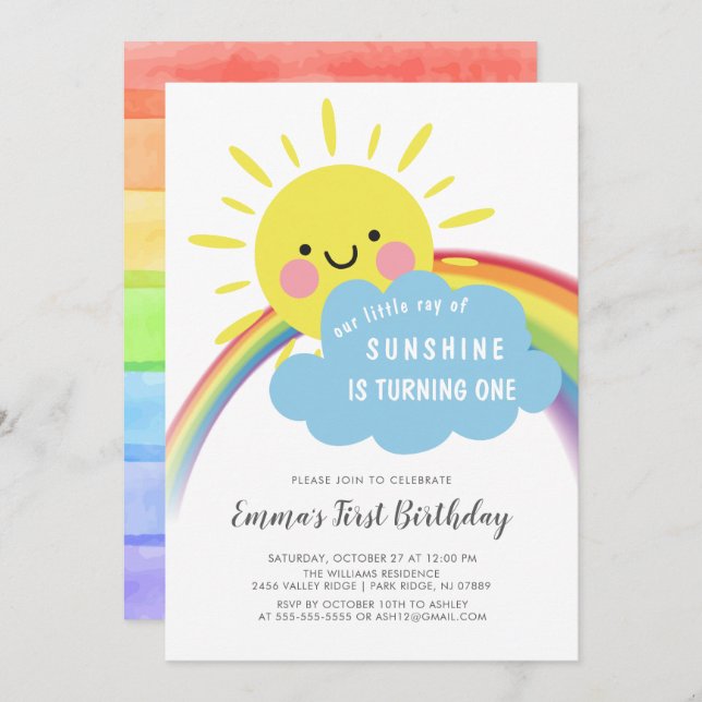 Little Ray Of Sunshine Birthday Invitation (Front/Back)