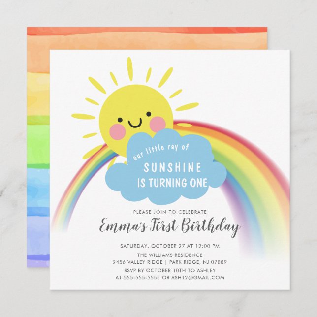 Little Ray Of Sunshine Birthday Invitation (Front/Back)