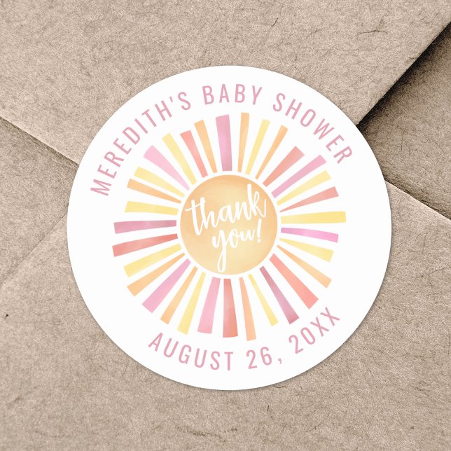 Little Ray Of Sunshine Boho Baby Shower Classic Round Sticker (Little Ray Of Sunshine Boho Baby Shower Classic Round Sticker)
