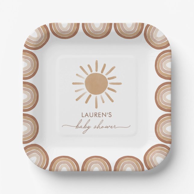 Little Ray of Sunshine Boho Baby Shower Paper Plate (Front)
