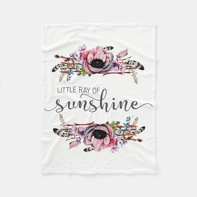 Little Ray of Sunshine Boho Chic Floral Baby Girl Fleece Blanket (Front)