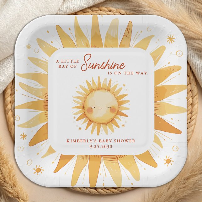 Little Ray of Sunshine Boho Cute Sun Baby Shower Paper Plate (Creator Uploaded)