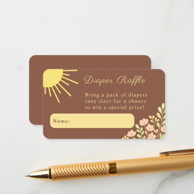 Little Ray of Sunshine Boho Diaper Raffle Enclosure Card (Front/Back In Situ)