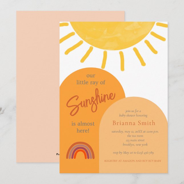 Little Ray of Sunshine Boho Rainbow Baby Shower In Invitation (Front/Back)