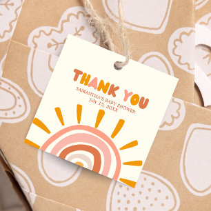 Little Ray of Sunshine Boho Sun Baby Shower Square Favour Tags