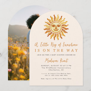 Little Ray of Sunshine Boho Sun Photo Baby Shower Invitation