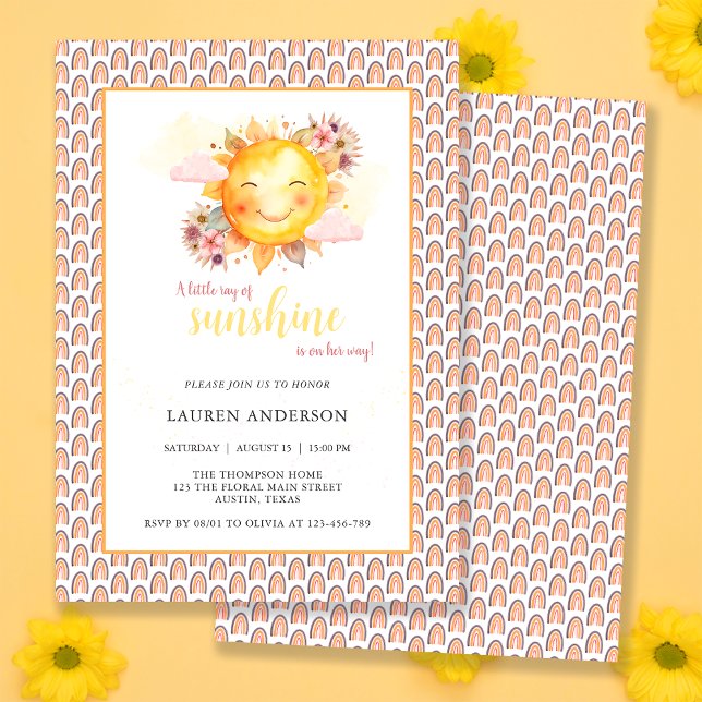 Little Ray Of Sunshine Floral Rainbow Baby Shower Invitation (Creator Uploaded)