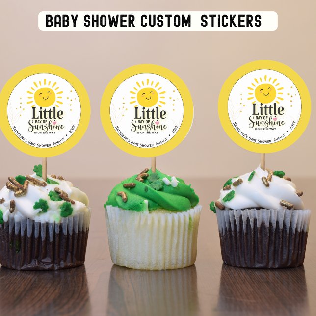 Little Ray of Sunshine Glitter Baby Shower   Classic Round Sticker (Creator Uploaded)