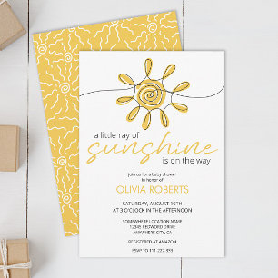 Little Ray Of Sunshine Line Art Sun Baby Shower  Invitation