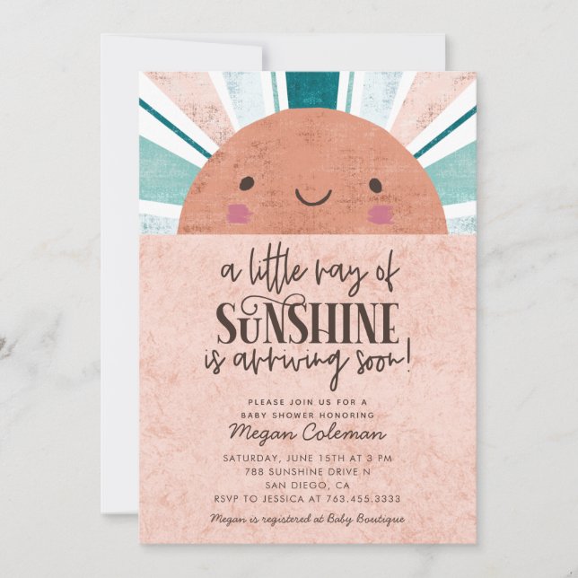 Little Ray Of Sunshine Pink Baby Shower Invitation (Front)