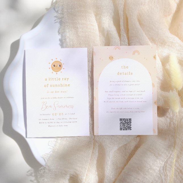 Little Ray of Sunshine QR Girl Baby Shower Invitation (Creator Uploaded)