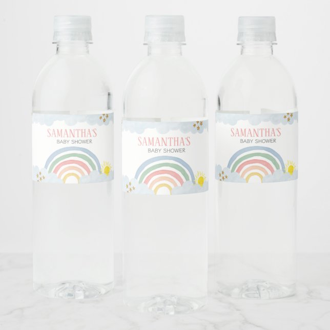 Little Ray of Sunshine Rainbow Baby Shower Water Bottle Label (Bottles)