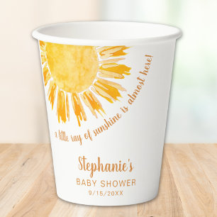 Little Ray Of Sunshine Watercolor Sun Baby Shower Paper Cups