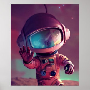 Little Red Alien Astronaut Poster