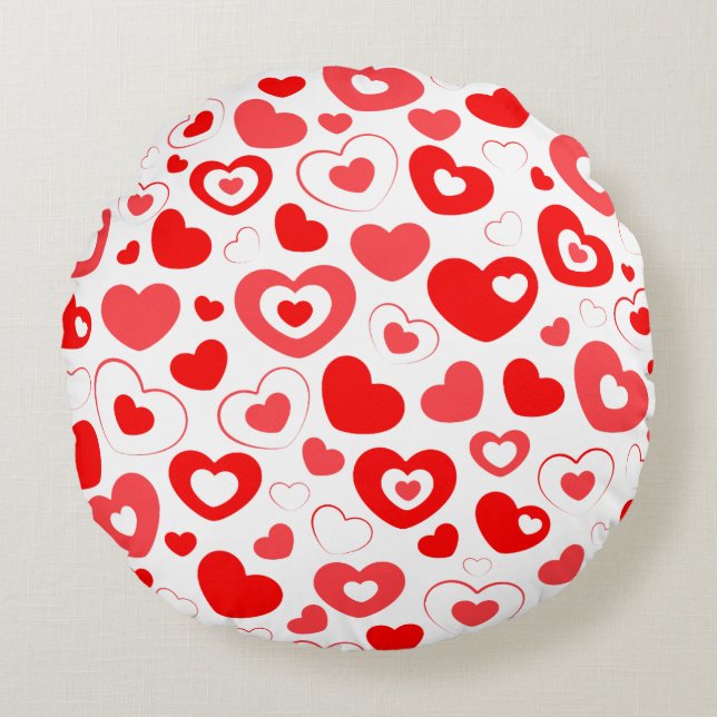 Little Red and White Hearts Round Cushion (Front)
