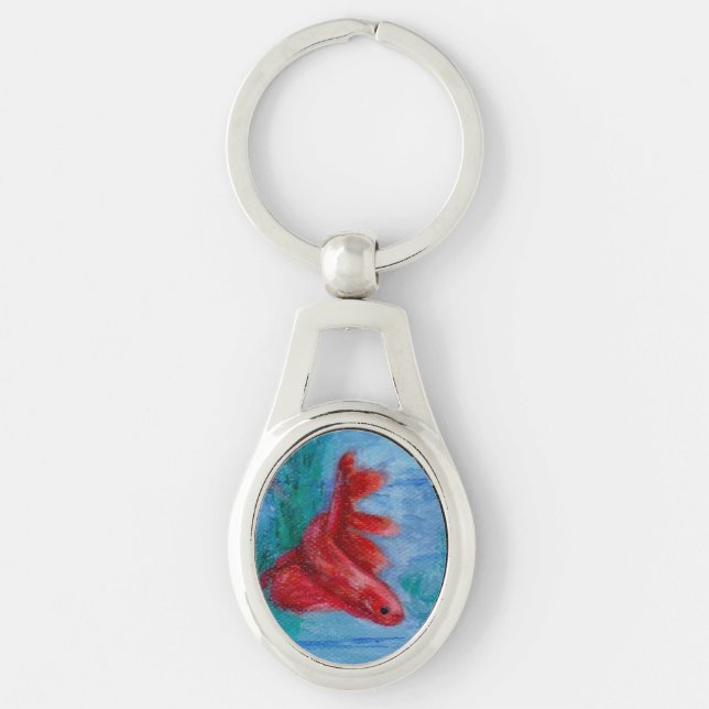 Little Red Betta Fish Key Ring (Front)