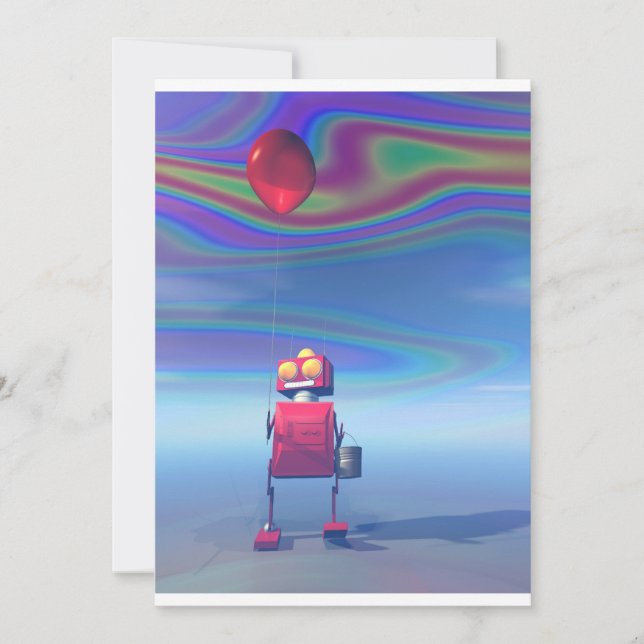 Little Red Birthday Robot 2 Invitation (Front)
