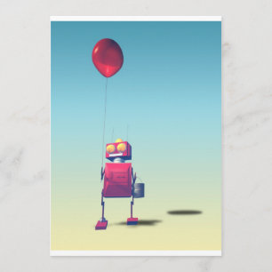 Little Red Birthday Robot 3 Invitation
