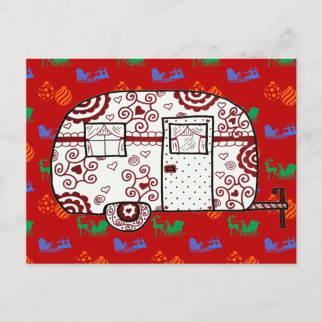 Little red camper Christmas postcard (Front)