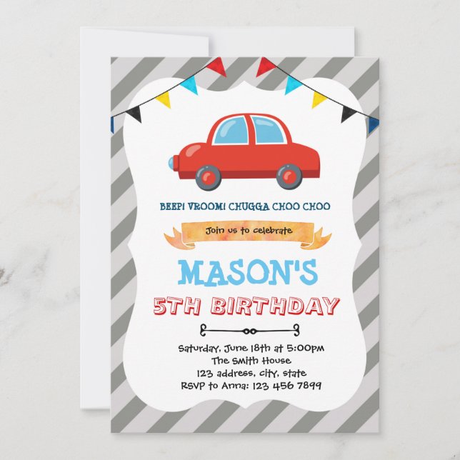Little red car birthday theme Invitation (Front)