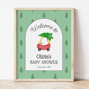 Little Red Car Winter Baby Shower Welcome Sign