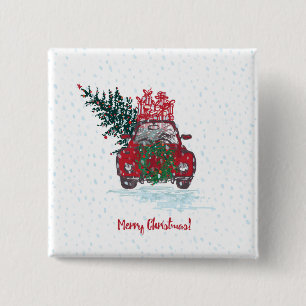 Little Red Christmas Car 15 Cm Square Badge
