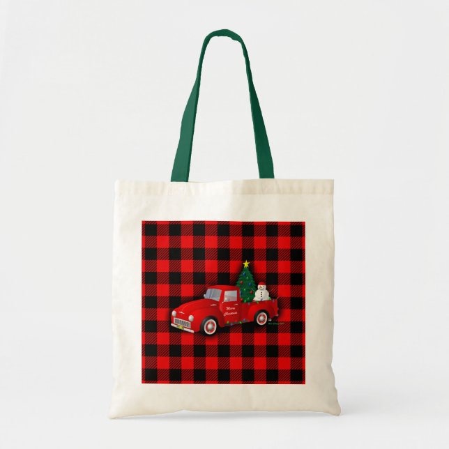 Little Red Christmas Truck Tote Bag (Front)