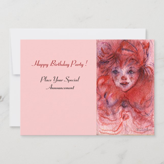LITTLE RED CLOWN Pink Birthday Party Invitation (Front)