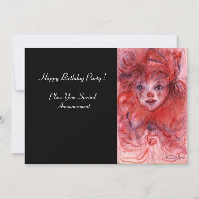 LITTLE RED CLOWN,Pink Black Birthday Party Invite (Front)