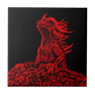 Little red Dragon Ceramic Tile