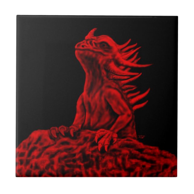 Little red Dragon Ceramic Tile (Front)