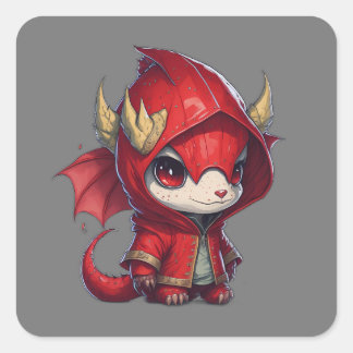 little red dragon square sticker