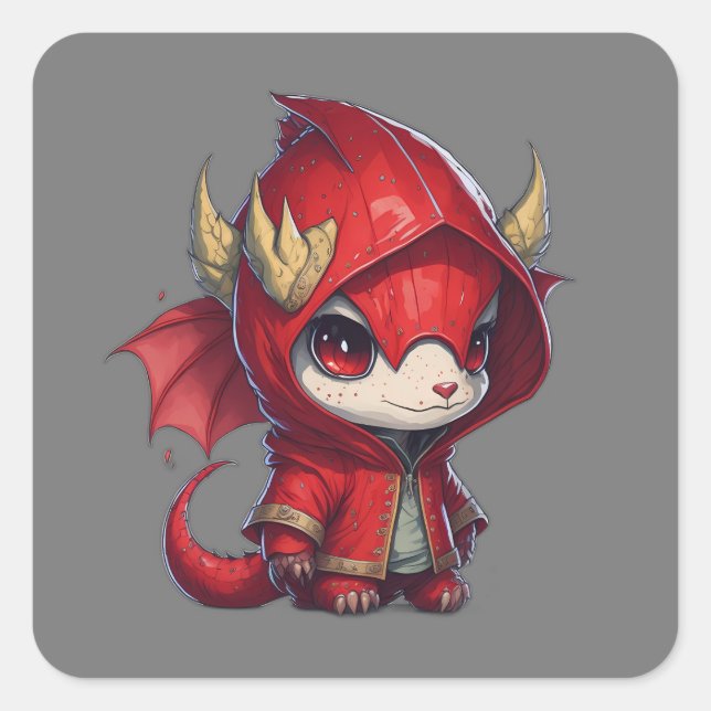 little red dragon square sticker (Front)